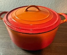 DESCOWARE Belgium Orange Flame Enamel Oval Cast Iron FE 8 Dutch Oven w/ Lid