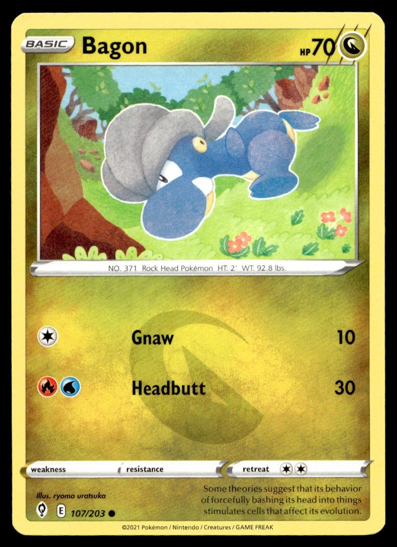 Bagon 107/203 Pokemon Card Evolving Skies Common 70 HP Lightly Played KL
