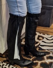 NEU Echtleder-Chaps Stulpen schwarz-weiß Lammleder Unikat Handmade 