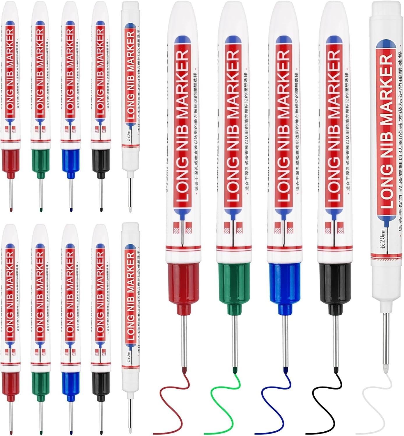 Long Head Deep Hole Marker Pens, 15PCS Long Nib Marker 20mm Quick Dry Waterpr...