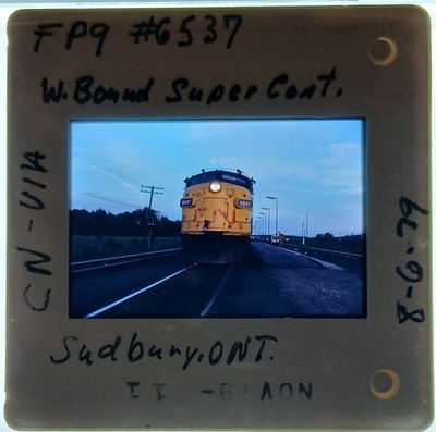 Orig Dia VIA Rail FP9 6537 Westbound Super Continental Sudbury am 6.08.1979