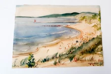 Original Watercolor Painting Summer Beach Seascape / Nautical Signed by Artist
