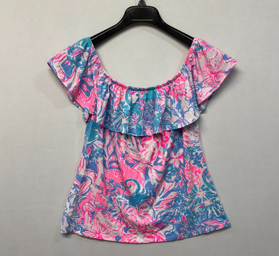 Lilly Pulitzer La Fortuna Off-The-Shoulder Blouse Top Shirt Medium C034 -17