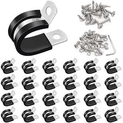 50PCS 1/4 Inch Stainless Steel Rubber Cushion Insulated Pipe Wire Clamps