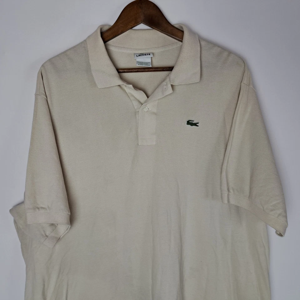Camisa polo masculina Lacoste tamanho 9 bege manga curta 100% algodão - Imagem 2 de 4