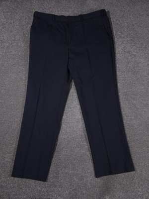 M&S Trousers Mens W40 Navy Blue Wool Smart Dress Work Office Performance