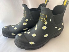 Joules "Wellibob" Black Daisy Ankle Rainboots  Women's Size 7
