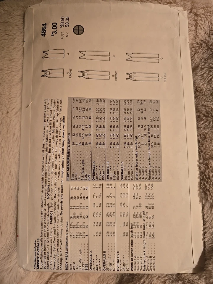 Rare Vintage 70s Butterick 4864 Misses Overalls Uncut Size 14-16-18 - Image 2 of 2