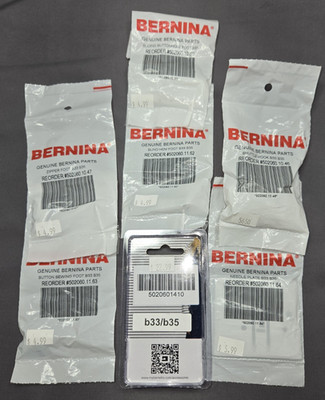 Original Bernina Bernette B33/B35 5 Feet, Stitch Plate & Shuttle Hook -  New