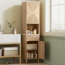 Image of Tall Bathroom Cabinet with Drawer, Adjustable Shelves, Oak Wood Effect