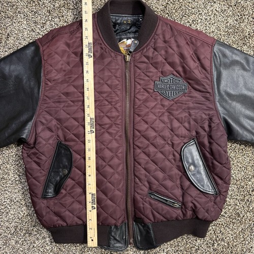 Harley Davidson Leder Motorrad Jacke gesteppt schwarz weinrot Biker Größe M - Bild 18 von 21