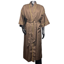 Vtg Christian Dior Monsieur Robe Mens One Size Brown w/Gold Polka Dots Belted