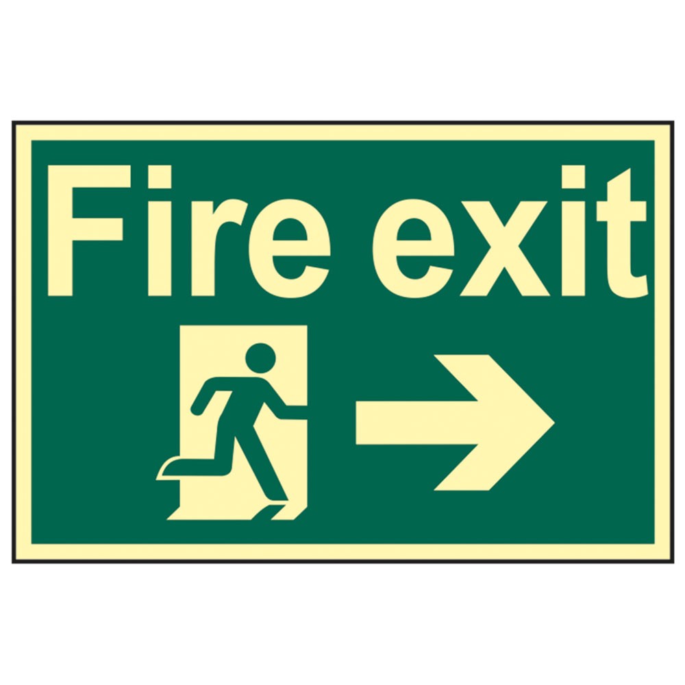 Scan Fire Exit Running Man Arrow Right - Photoluminescent 300 x 200mm