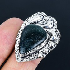 Resplendent Indian Moss Agate Gemstone 925 Sterling Silver Ring Size 8