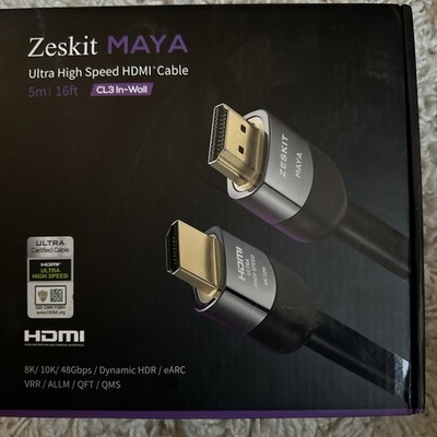 Zeskit Maya 8K 48Gbps Certified Ultra High Speed HDMI Cable 16ft CL3 In Wall