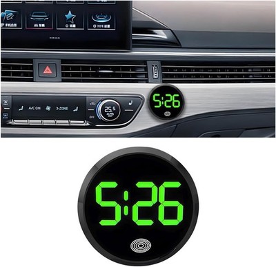 Digital Clock, Stick On Luminous Small Vehicle Electronic W Color: Black/Green