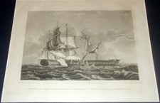 Antique Engraving Capture of British Frigate Gurriere by the U.S. Constitution
