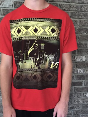 Amplify Aztec Men s Large Skateboard Red T-Shirt Short Sleeve Cotton