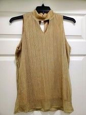 ADIVA Womans Large Sleeveless Top Gold Glittery Blouse Rainfall Pattern Lined