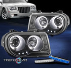 For 2005-2010 Chrysler 300C LED Halo Ring Projector Black Headlight+Blue DRL Kit