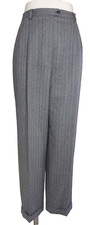  159 LAUREN RALPH LAUREN 12 Trouser Pleated Gray Herringbone High Rise Wool Cuff