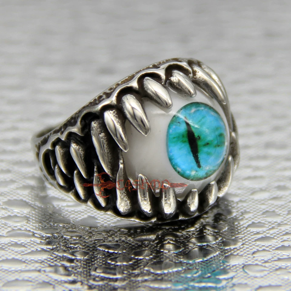 Anillo Punk Acero Inoxidable Turquesa Ojo de Gato Malvado Hombre Motociclista Talla 7-13 Foto 3 de 4