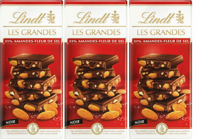 Lindt 3 x 150g. Les Grandes Dunkle Schokolade mit Mandel und Meersalz 450g