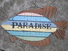 PARADISE WOOD PLANK METAL SIGN Beach Seaside Nautical Home Wall Decor 10"x7"