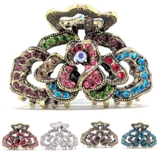 Woman Vintage Elegant Rhinestones Crystal rose metal hair Clip Claw Hair clamp 