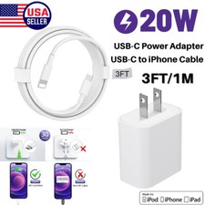 20W PD Fast Charger USB-C Adapter 3FT Cable for iPad iphone 14 13 12 11 Pro Max