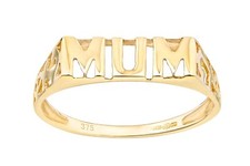 9ct Yellow Gold MUM Ring Mothers Day Gift Size J to Q UK Hallmarked Solid Gold