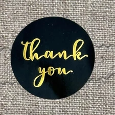 100 THANK YOU Round Stickers Black/Gold Gift Stickers 1”