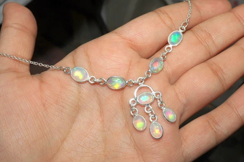 fire opal necklace in 925 silver handmade necklace bezel necklace Natural opal