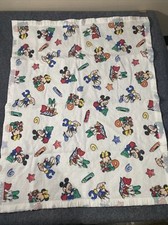 Vintage Disney Baby Crib Blanket Mickey Minnie Donald ABC Alphabet Satin Trim