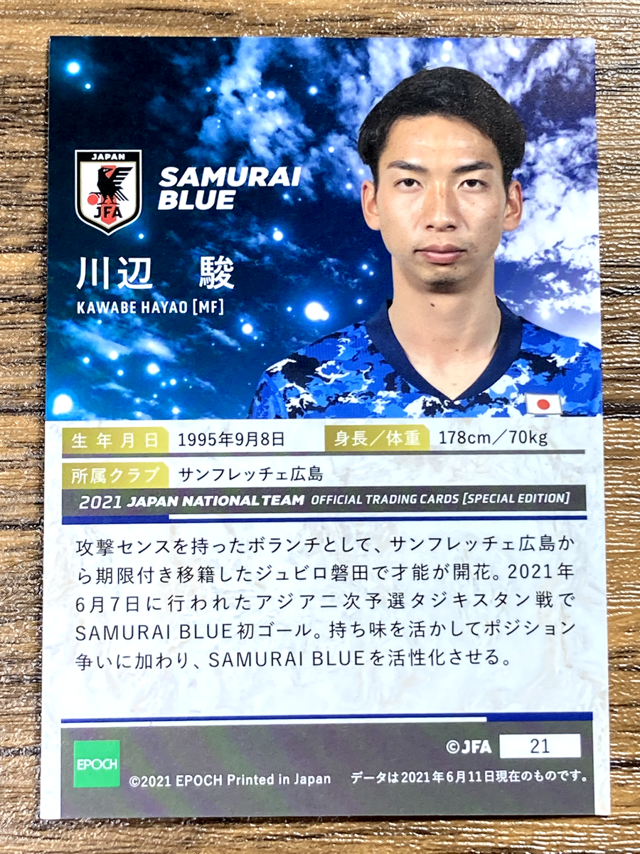 Samurai Blue Team Japan Soccer Card No.21 Hayao Kawabe Epoch 2021