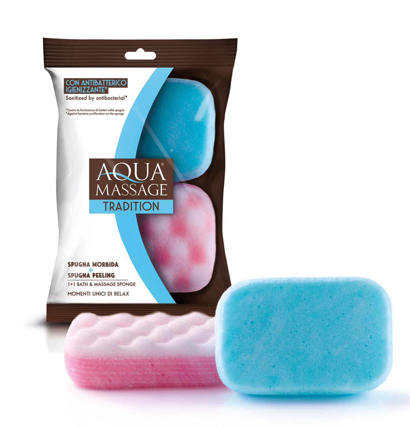 Aqua Massage 2 Pack - 1 Bath & 1 Massage Sponge - Sanitized By Antibacterial.