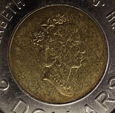 2000 Canada 2 Dollars Knowledge Toonie - ERROR CENTER CORE OFF