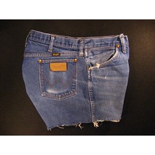 Wrangler Vintage CUTOFF JEAN SHORTS Womans High Waisted W 35 MEASURED Blue Denim