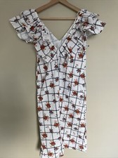 New Zara Ruffled Collar Sleeve Rose Floral Printed Dress S White