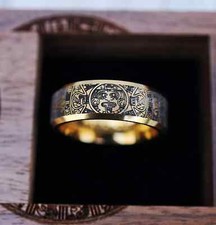 Anillo rectangular calendario cultura azteca madera nogal grabado con caja de anillos - 8 mm
