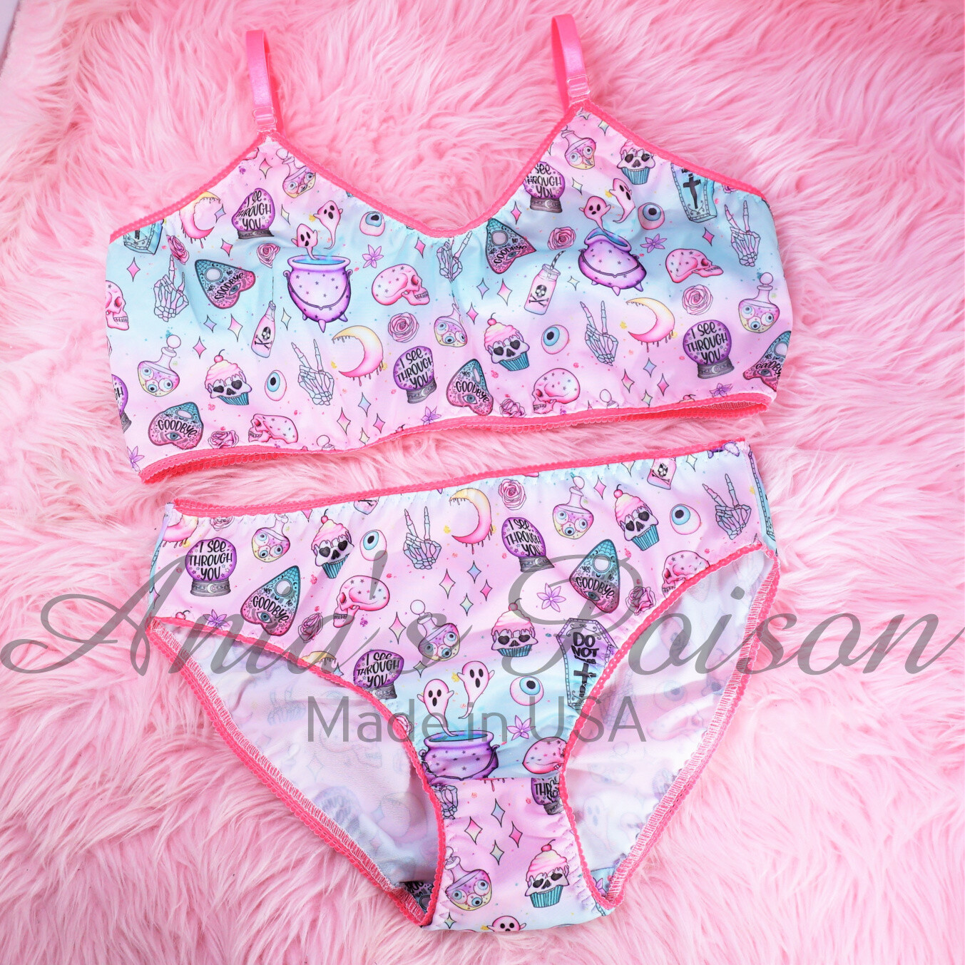 HALLOWEEN Panties Set Stretch Spandex full cut bikini Pink Wicked