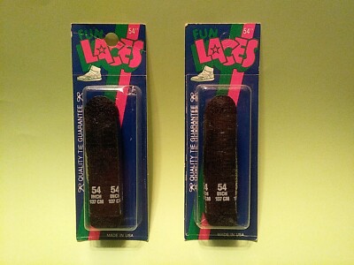 Vintage 1980's ''FUN LACES'' SHOELACES by Hickory Industries 2 pairs Of 54'' BLACK
