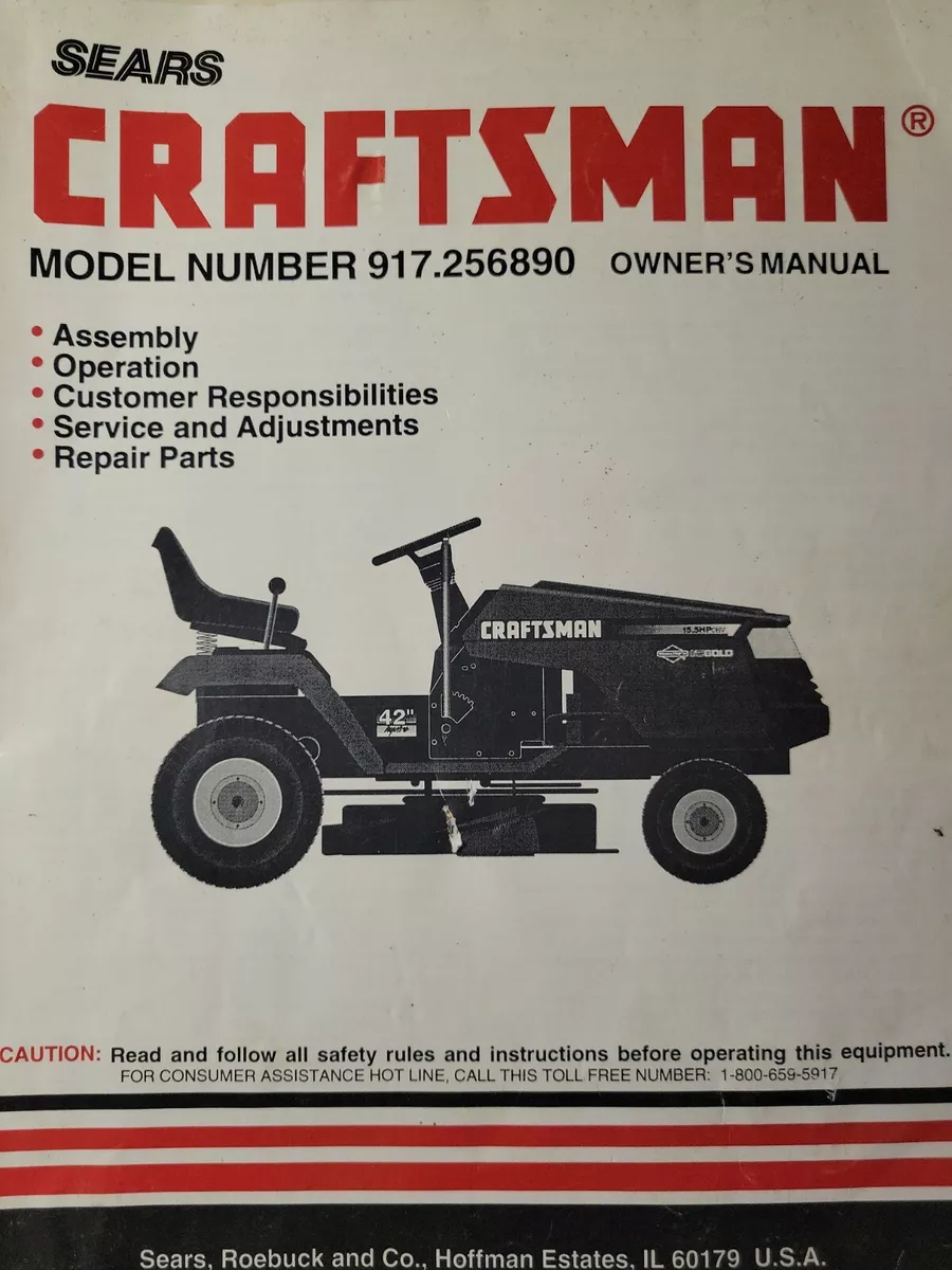 Sears Craftsman 15.5 hp IC 42 Hydro Lawn Tractor Owner Parts Manual 917.256890