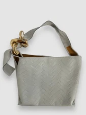 $1153 JW Anderson Women's Gray Leather Small Chain Hobo Top Handle Purse Bag