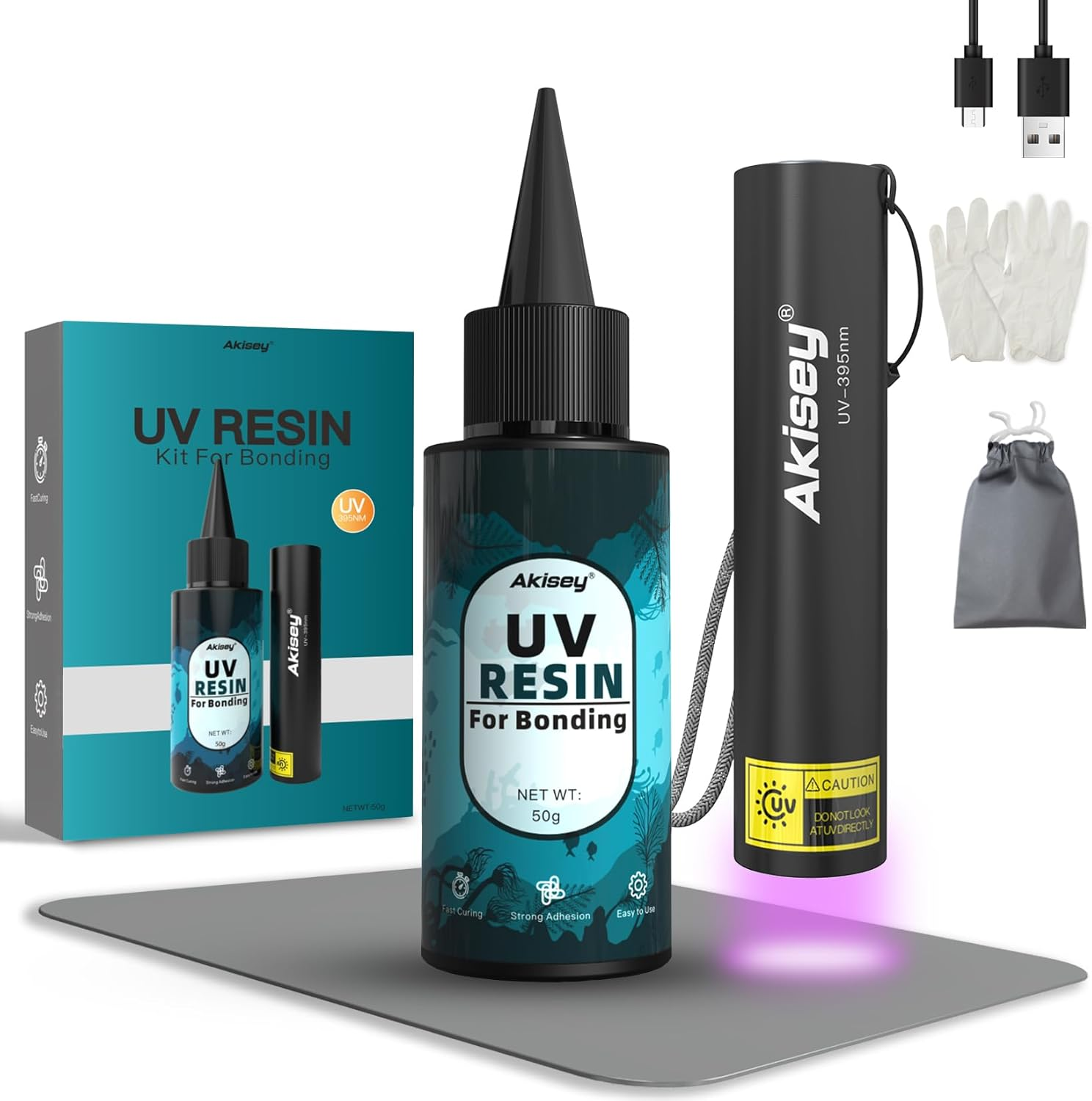 UV Resin Kit with Light, 50G UV Resin with Rechargeable 395NM UV Flashlight,Fast