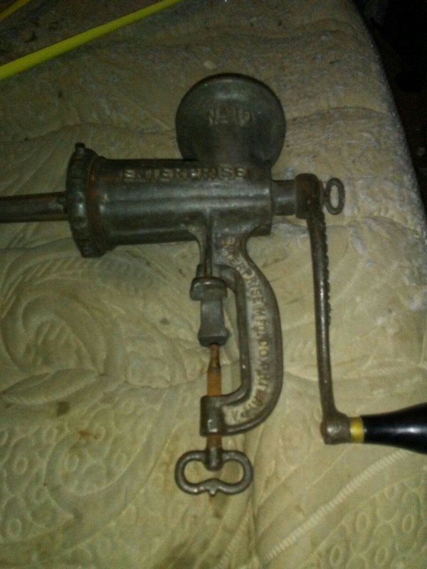 LRG Vintage ENTERPRISE No.10 Tinned Meat & Sausage Table Top C-Clamp Grinder USA