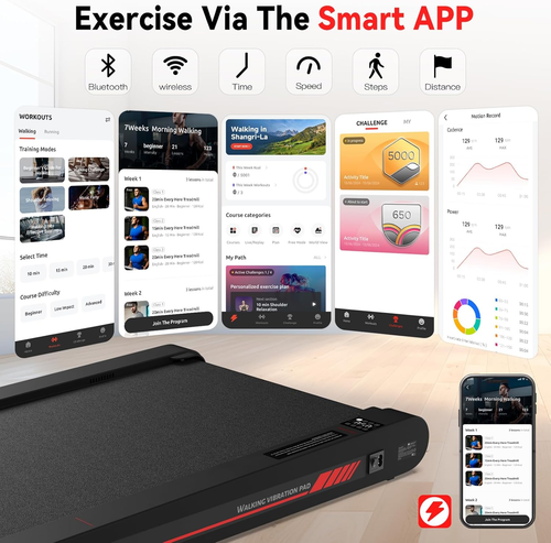 3 in 1 Walking Vibration Pad, under Desk Treadmill with APP, Portable Treadmills - Picture 2 of 6