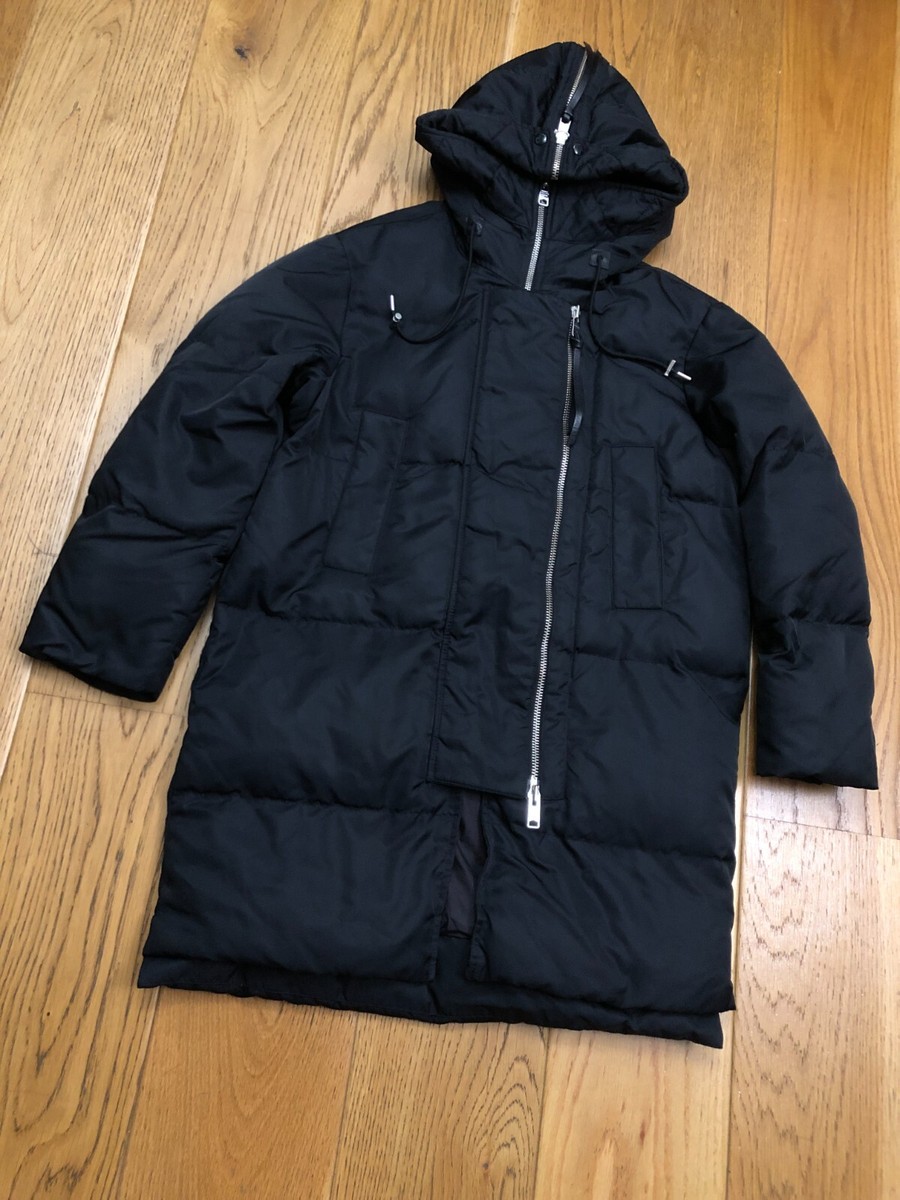 ALLSAINTS WOMEN KAYLA PUFFER JACKET SMALL DARK BLUE OVERSIZED HOODED PARKA  STYLE