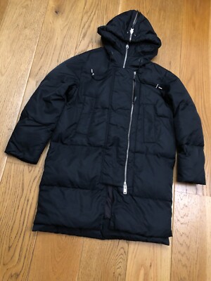 ALLSAINTS WOMEN KAYLA PUFFER JACKET SMALL DARK BLUE OVERSIZED HOODED PARKA  STYLE UK