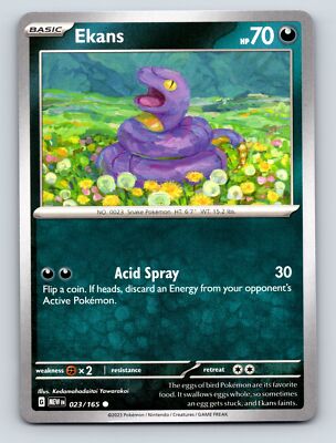 Basic Ekans HP 70 Acid Spray Attack Rarity Dark Green Background Pokemon